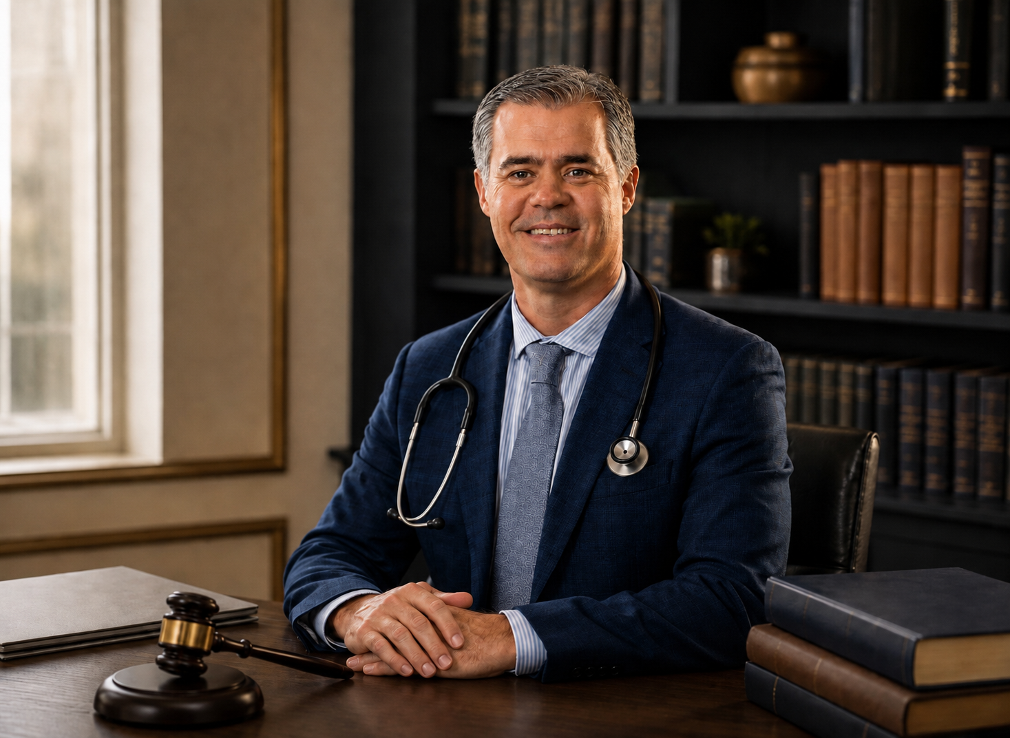 Dr. Esteban Martín Piaggio, médico y abogado, en su estudio profesional